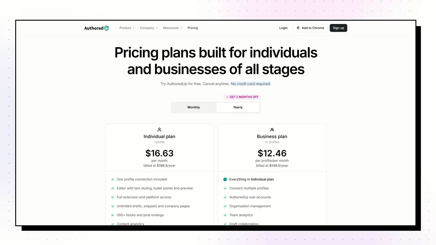 AuthoredUp's pricing page, October 2026. Prices change; check the live page.