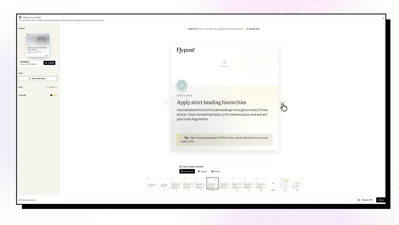 Editing a generated carousel slide by slide