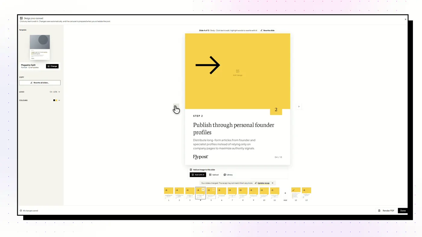 Picking a carousel design style before the slides are generated (Flypost)